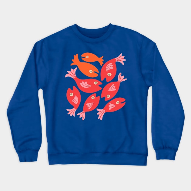 TEEMING Cute Swimming School of Fish Red Orange - UnBlink Studio by Jackie Tahara Crewneck Sweatshirt by UnBlink Studio by Jackie Tahara